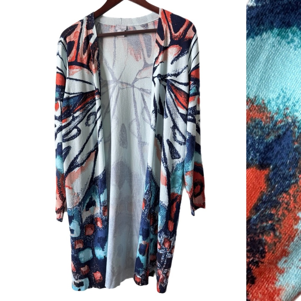 CHICO’S Cardigan Abstract Open Long Artsy Sz L